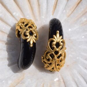 Vintage Chic Black and Gold Women's Earrings
